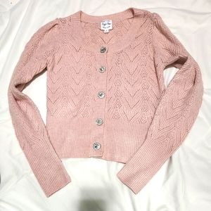 Hippie Rose Pointelle Jewel-Button Cardigan. Size S